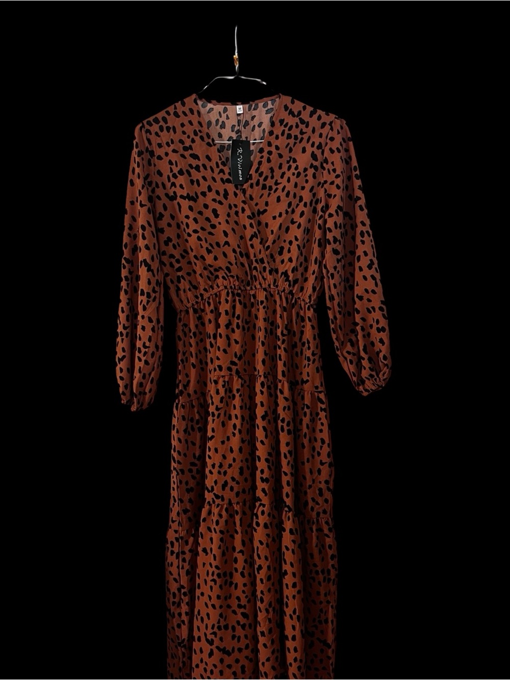 NWT-Women's Rust Animal Print Tiered Midi Dress